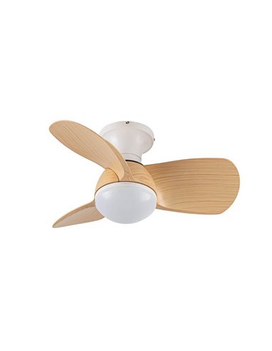 Petit ventilateur LED EPONA Blanc plus Pales Bois 20W 2000Lm CCT Dim avec télécommande