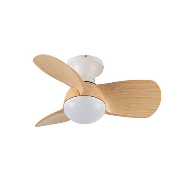 Ventilador LED pequeño EPONA Blanco mas aspas Madera 20W 2000Lm CCT Dim con mando a distancia