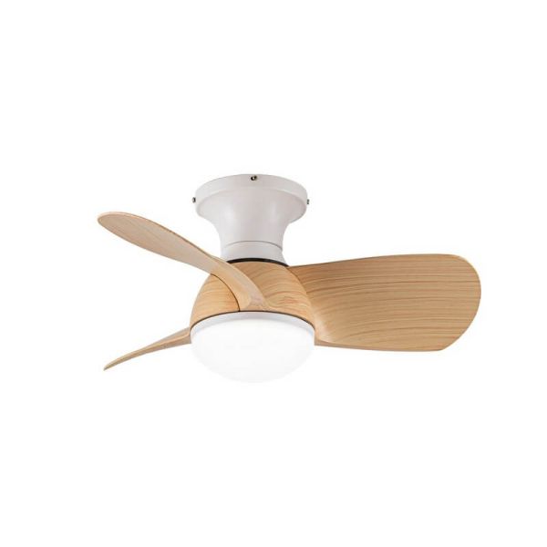 Ventilador pequeno LED EPONA Branco mais lâminas de madeira 20W 2000Lm CCT Dim com controle remoto