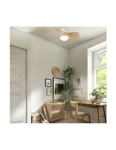 Ventilador LED pequeño EPONA Blanco mas aspas Madera 20W 2000Lm CCT Dim con mando a distancia 2