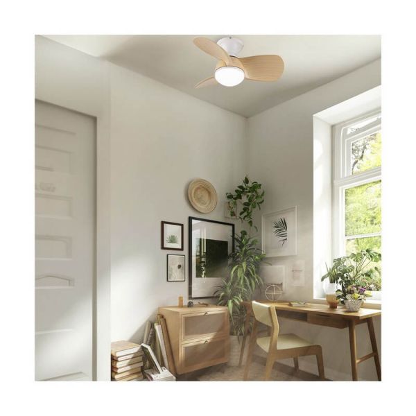 Ventilador pequeno LED EPONA Branco mais lâminas de madeira 20W 2000Lm CCT Dim com controle remoto