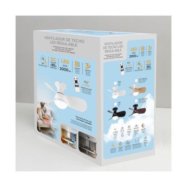 Ventilador de Techo LED pequeño EPONA Negro+Madera 20W 2000Lm CCT Dim con mando a distancia