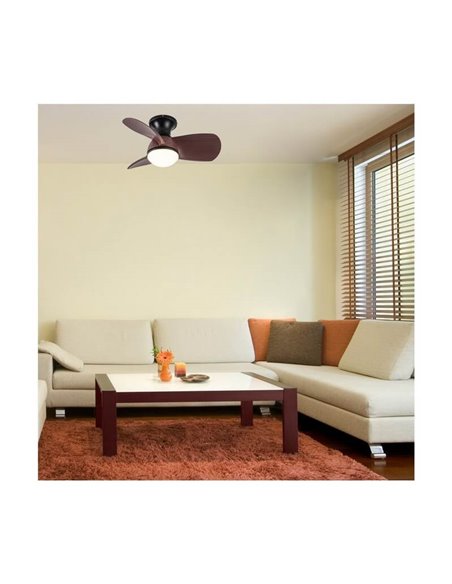 EPONA Petit Ventilateur de Plafond LED Noir+Bois 20W 2000Lm CCT Dim avec télécommande