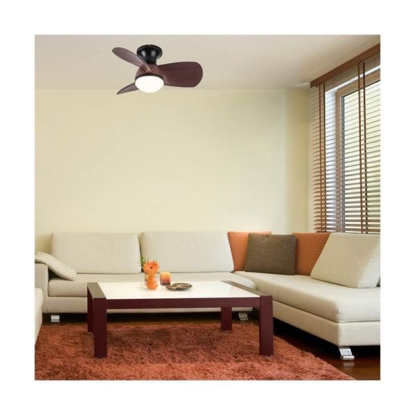 Ventilador de Techo LED pequeño EPONA Negro+Madera 20W 2000Lm CCT Dim con mando a distancia