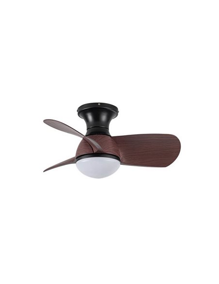 EPONA Petit Ventilateur de Plafond LED Noir+Bois 20W 2000Lm CCT Dim avec télécommande