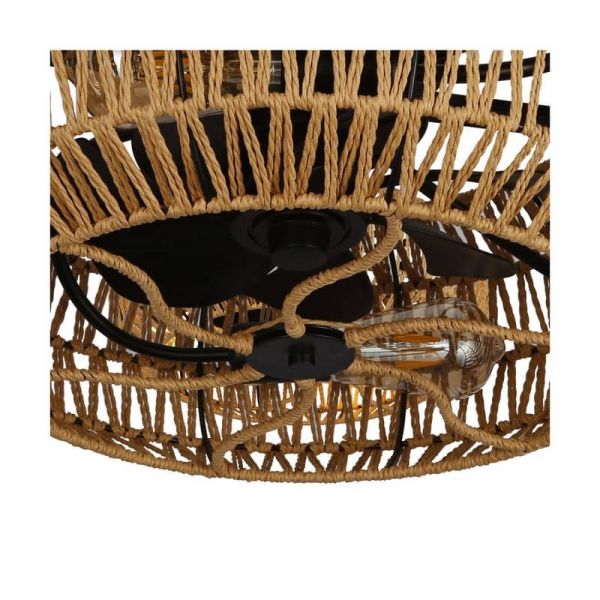 Ventilador de teto natural com luz GREIP em corda de fibra natural 4xE27