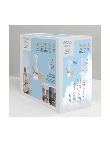 JULIE Ventilador de Teto Pequeno LED Branco+Madeira 20W 2000Lm 3CTT Regulável