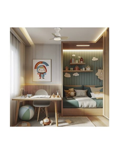 Ventilador de Techo LED pequeño JULIE Blanco+Madera 20W 2000Lm 3CTT Dimmable