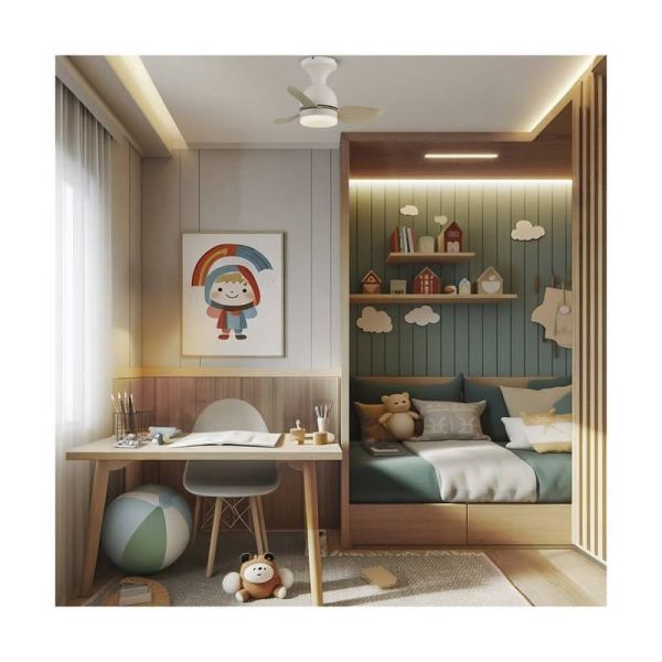 Ventilador de Techo LED pequeño JULIE Blanco+Madera 20W 2000Lm 3CTT Dimmable