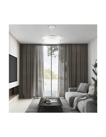 Ventilador de Techo LED aspas retráctiles LANDER Blanco 72W 7920Lm CCT con mando a distancia