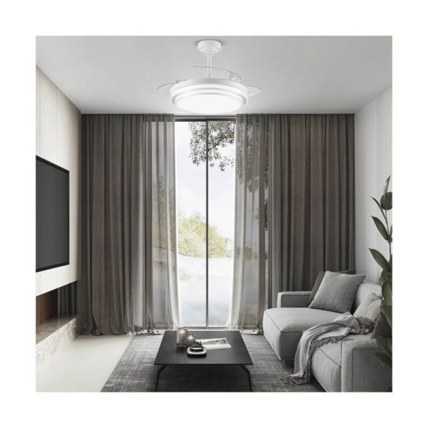 Ventilador de teto LANDER LED branco com lâminas retráteis 72W 7920Lm CCT com controle remoto