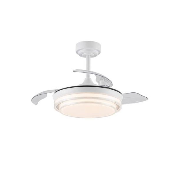Ventilateur de Plafond LED Pales Rétractables LANDER Mini Blanc 46W 5520 Lm CCT