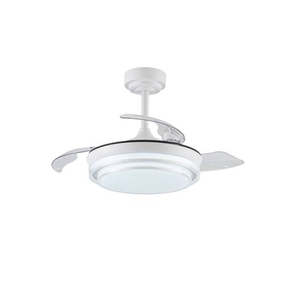 Ventilateur de Plafond LED Pales Rétractables LANDER Mini Blanc 46W 5520 Lm CCT