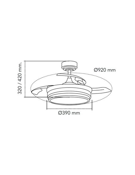 Ventilateur de Plafond LED Pales Rétractables LANDER Mini Blanc 46W 5520 Lm CCT
