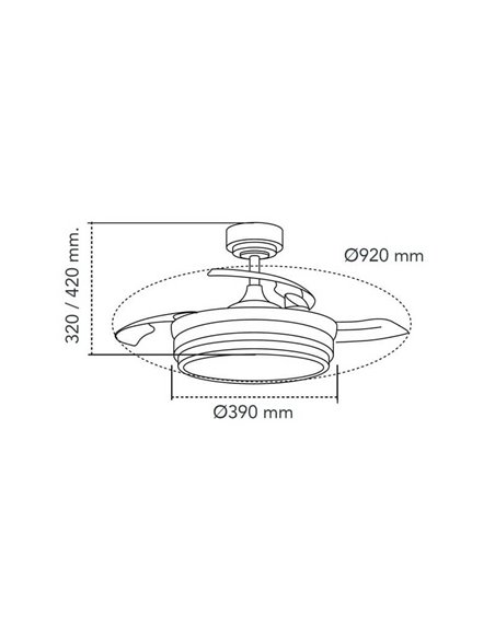 Ventilador LED con aspas retráctiles LANDER Mini Negro 46W 5520 Lm CCT