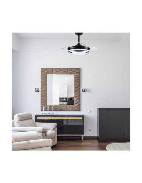 Ventilateur LED à pales rétractables LANDER Mini Noir 46W 5520 Lm CCT