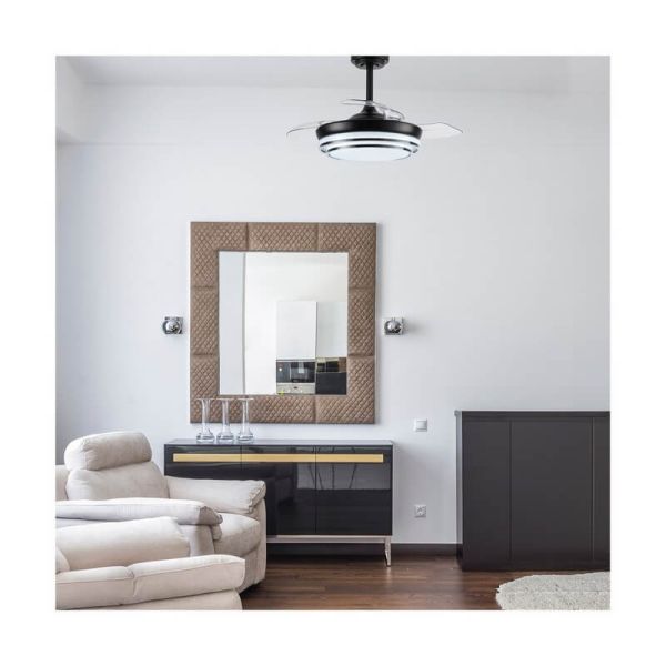 Ventilador LED con aspas retráctiles LANDER Mini Negro 46W 5520 Lm CCT