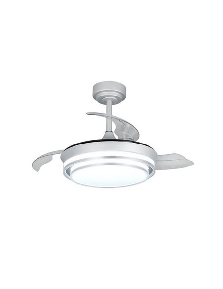Ventilador de teto LED lâminas retráteis LANDER Mini Prata 46W 5520 Lm CCT