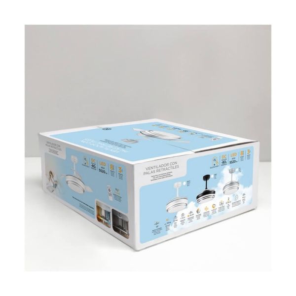 Ventilador de Techo LED aspas retráctiles LANDER Mini Plata 46W 5520 Lm CCT