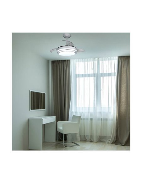 Ventilateur de Plafond LED Pales Rétractables LANDER Mini Argent 46W 5520 Lm CCT