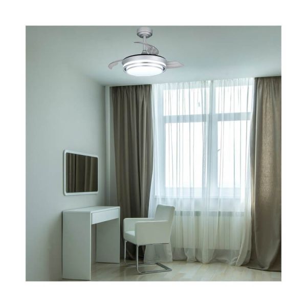 Ventilateur de Plafond LED Pales Rétractables LANDER Mini Argent 46W 5520 Lm CCT