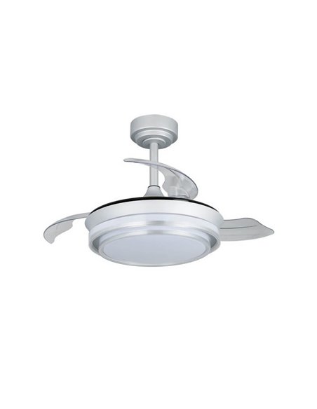 Ventilador de teto LED lâminas retráteis LANDER Mini Prata 46W 5520 Lm CCT