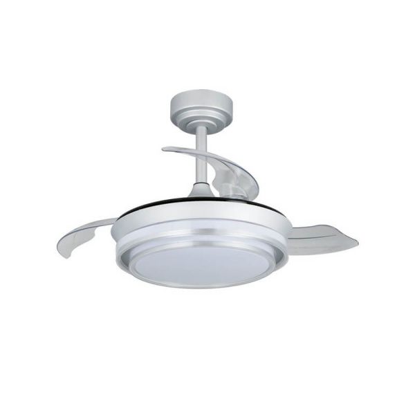 Ventilateur de Plafond LED Pales Rétractables LANDER Mini Argent 46W 5520 Lm CCT