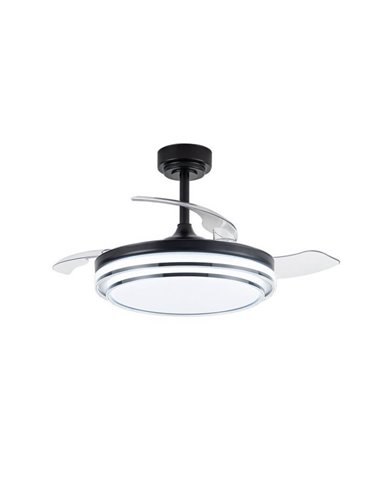 Ventilateur de Plafond LED à pales rétractables LANDER Noir 72W 7920Lm CCT