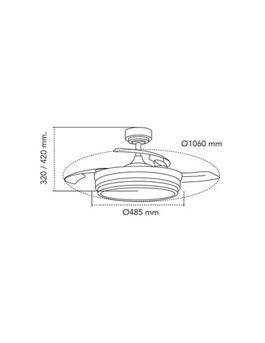 Ventilador de Techo LED aspas retráctiles LANDER Negro 72W 7920Lm CCT