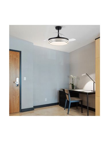 Ventilador de Techo LED aspas retráctiles LANDER Negro 72W 7920Lm CCT