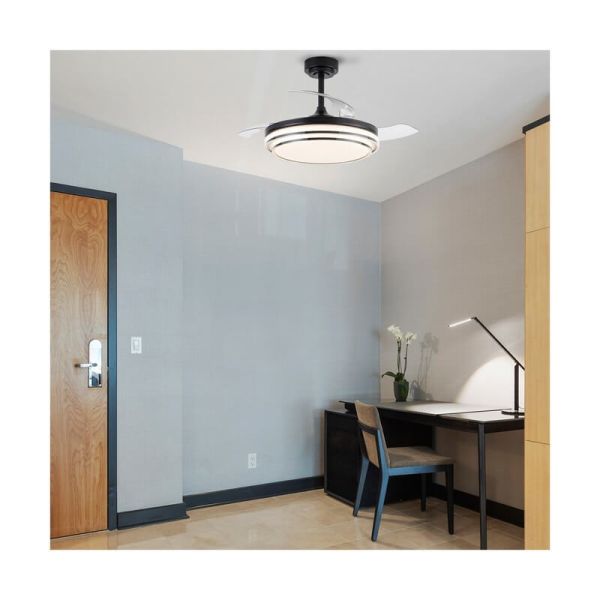 Ventilador de Techo LED aspas retráctiles LANDER Negro 72W 7920Lm CCT