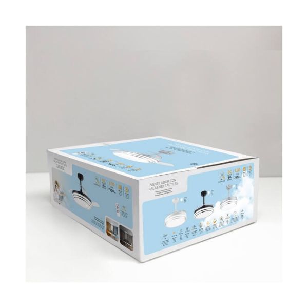 Ventilador de Techo LED aspas retráctiles LANDER Negro 72W 7920Lm CCT