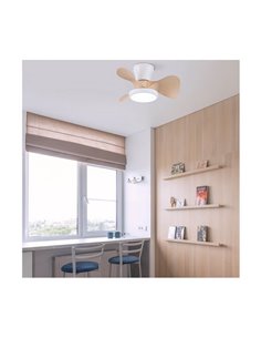 Petit Ventilateur de Plafond LED MOLL Blanc+Bois 20W 1900Lm 3 CTT Dim 2