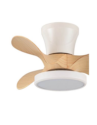 Ventilador LED de Techo pequeño MOLL Blanco+Madera 20W 1900Lm 3 CTT Dim