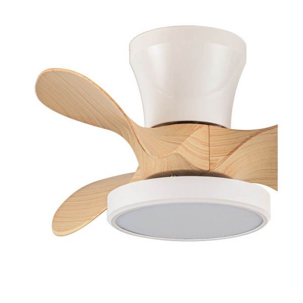 Ventilador de Teto Pequeno LED MOLL Branco+Madeira 20W 1900Lm 3 CTT Dim