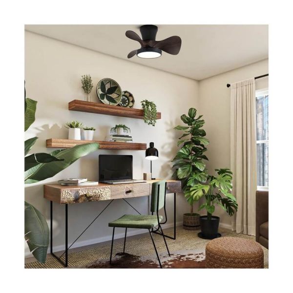 Ventilador de Techo LED MOLL pequeño Negro+Madera 20W 1900Lm CCT Dim