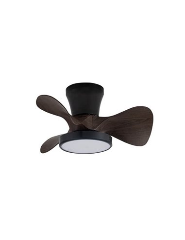 Petit Ventilateur de Plafond LED MOLL Noir+Bois 20W 1900Lm CCT Dim