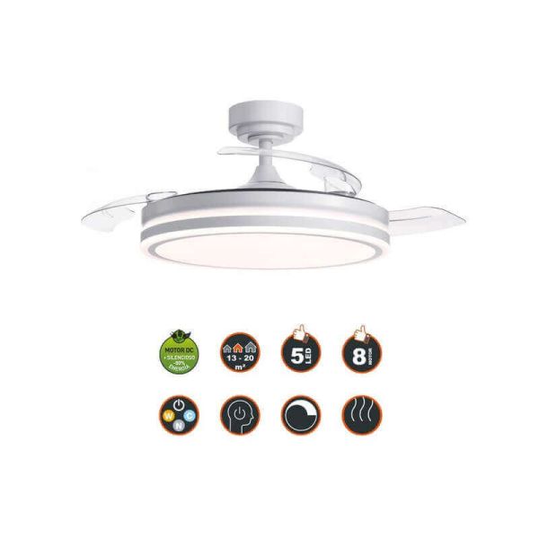 Ventilador de Teto LED com lâminas dobráveis MOSS Branco 72W 7920Lm CCT Dim