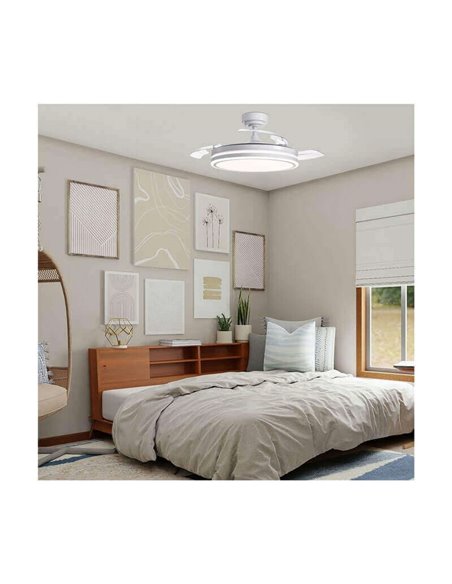 Ventilateur de Plafond LED à pales repliables MOSS Blanc 72W 7920Lm CCT Dim