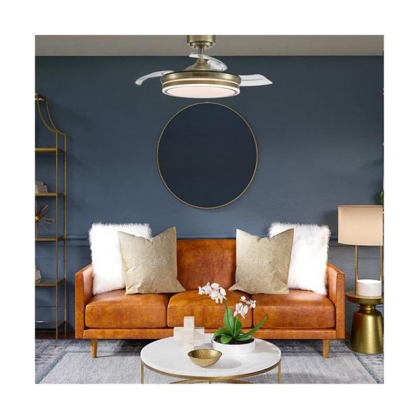 Ventilateur LED pales repliables MOSS Cuir 72W 7920Lm CCT Dim