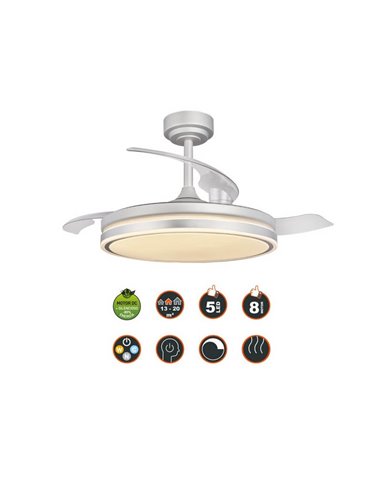 Ventilador LED com pás dobráveis MOSS Cinza 72W 7920Lm CCT Dim