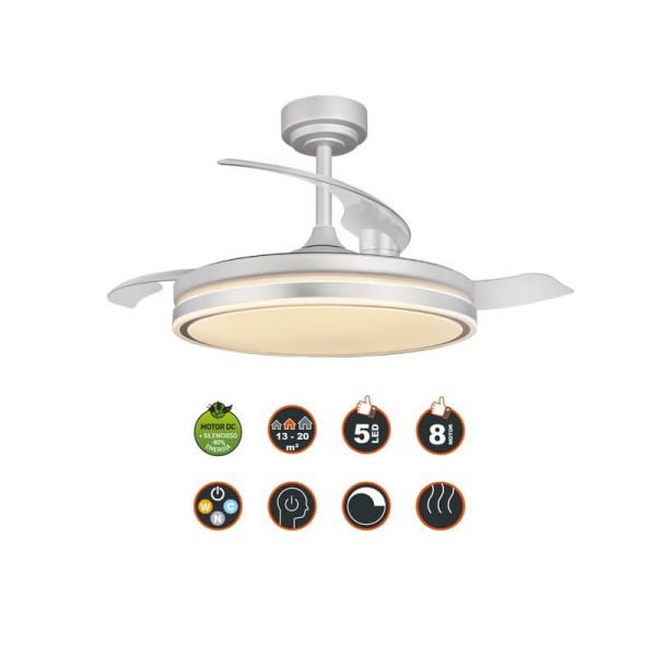 Ventilador LED aspas plegables MOSS Gris 72W 7920Lm CCT Dim
