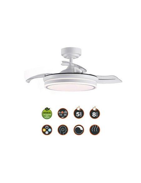 Ventilador de Teto LED com lâminas dobráveis MOSS Mini Branco 46W 5520Lm CCT Dim