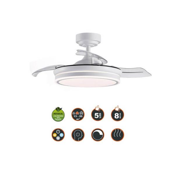 Ventilador de Techo LED aspas plegables MOSS Mini Blanco 46W 5520Lm CCT Dim