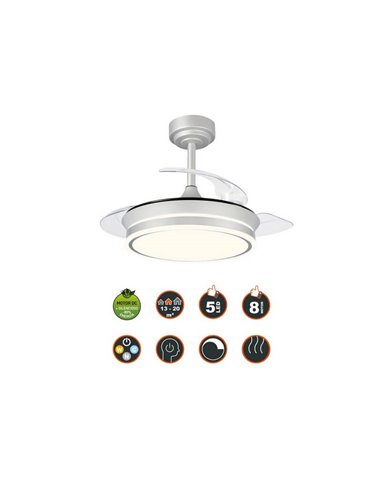 Ventilador de teto LED com lâminas dobráveis MOSS Mini Cinza 46W 5520Lm CCT Dim