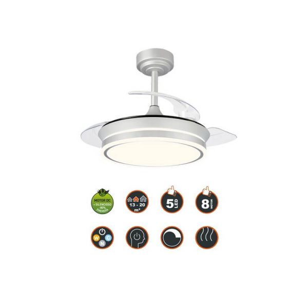 Ventilateur de Plafond LED à pales repliables MOSS Mini Gris 46W 5520Lm CCT Dim