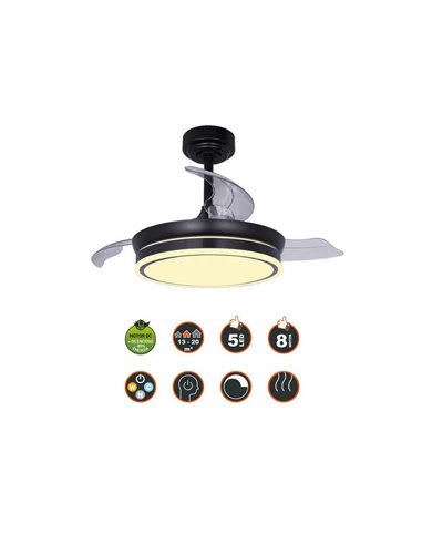 Ventilateur de Plafond LED à pales repliables MOSS Mini Noir 46W 5520Lm CCT Dim