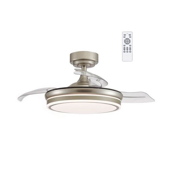 Ventilateur de Plafond LED à pales repliables MOSS Mini Nickel 46W 5520Lm CCT Dim