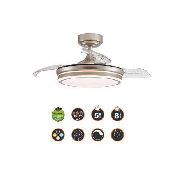 Ventilador de Techo LED aspas plegables MOSS Mini Níquel 46W 5520Lm CCT Dim