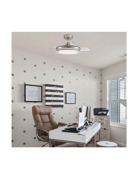 Ventilateur de Plafond LED à pales repliables MOSS Mini Nickel 46W 5520Lm CCT Dim